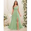 imageChiffon Bridesmaid Dresses for Women One Shoulder Ruffles Pleated Formal Dress with PocketsDusty Blue