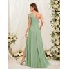 imageChiffon Bridesmaid Dresses for Women One Shoulder Ruffles Pleated Formal Dress with PocketsIvory