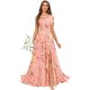 imageChiffon Bridesmaid Dresses for Women One Shoulder Ruffles Pleated Formal Dress with PocketsLilac