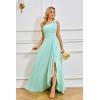 imageChiffon One Shoulder Bridesmaid Dresses with Slit ALine Long Formal Party Dress with PocketsEucalyptus