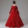 imageLong Sleeve Sequin Pageant Dress Sparkly Flower Girl Dresses for Wedding Prom Kids Princess Ball GownWine Red