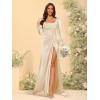 imageLong Sleeves Satin Bridesmaid Dresses Long for Women Scoop Neck Mermaid Formal Dresses Ruched Maxi Dress with SlitYellow