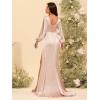 imageLong Sleeves Satin Bridesmaid Dresses Long for Women Scoop Neck Mermaid Formal Dresses Ruched Maxi Dress with SlitYellow