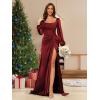 imageLong Sleeves Satin Bridesmaid Dresses Long for Women Scoop Neck Mermaid Formal Dresses Ruched Maxi Dress with SlitYellow