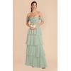 imageOff Shoulder Chiffon Bridesmaid Dresses Long for Women Tiered Ruffles A Line Formal Evening DressYellow