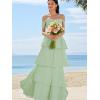 imageOff Shoulder Chiffon Bridesmaid Dresses Long for Women Tiered Ruffles A Line Formal Evening DressYellow