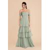 imageOff Shoulder Chiffon Bridesmaid Dresses Long for Women Tiered Ruffles A Line Formal Evening DressYellow