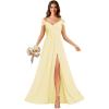 imageOff Shoulder Chiffon Bridesmaid Dresses for Women Pleated A Line Formal Evening Gown with SlitAqua