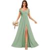 imageOff Shoulder Chiffon Bridesmaid Dresses for Women Pleated A Line Formal Evening Gown with SlitAqua