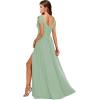 imageOff Shoulder Chiffon Bridesmaid Dresses for Women Pleated A Line Formal Evening Gown with SlitAqua