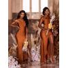 imageOff Shoulder Mermaid Bridesmaid Dresses for Wedding Long Prom Dress 2024 Tight Pleat Formal Gowns with SlitBurnt Orange