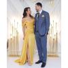 imageOff Shoulder Satin Bridesmaid Dresses Mermaid Wedding Dress Ruched Satin Prom Dresses Long for Women with CapeAqua