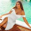 imageOff Shoulder Satin Bridesmaid Dresses Mermaid Wedding Dress Ruched Satin Prom Dresses Long for Women with CapeAqua