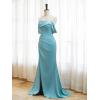 imageOff Shoulder Satin Bridesmaid Dresses for Wedding Long 2025 Mermaid Prom Dresses Pleated Formal Evening Gown with SlitAqua