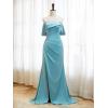 imageOff Shoulder Satin Bridesmaid Dresses for Wedding Long 2025 Mermaid Prom Dresses Pleated Formal Evening Gown with SlitAqua