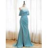 imageOff Shoulder Satin Bridesmaid Dresses for Wedding Long 2025 Mermaid Prom Dresses Pleated Formal Evening Gown with SlitAqua