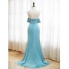 imageOff Shoulder Satin Bridesmaid Dresses for Wedding Long 2025 Mermaid Prom Dresses Pleated Formal Evening Gown with SlitTurquoise