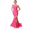 imageOne Shoulder Bridesmaid Dresses Long 2025 Mermaid Satin Prom Dress Stretchy Bodycon Formal Gowns for Wedding with SlitAqua