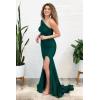 imageOne Shoulder Bridesmaid Dresses Long 2025 Mermaid Satin Prom Dress Stretchy Bodycon Formal Gowns for Wedding with SlitAqua
