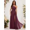 imageOne Shoulder Pleated Bridesmaid Dresses Long with Slit Chiffon A Line Formal Evening Dress for WomenYellow