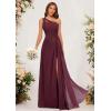 imageOne Shoulder Pleated Bridesmaid Dresses Long with Slit Chiffon A Line Formal Evening Dress for WomenYellow