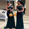 imageOne Shoulder Satin Bridesmaid Dresses Mermaid Prom Dress Long Bodycon Formal Wedding Dress for WomenMint Green