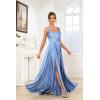 imageSatin Bridesmaid Dresses Long for Women Spaghetti Strap Ruched Prom Formal Dress with Slit with PocketsAqua