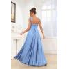 imageSatin Bridesmaid Dresses Long for Women Spaghetti Strap Ruched Prom Formal Dress with Slit with PocketsAqua