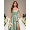 imageSatin Bridesmaid Dresses with Bow Square Neck A Line Formal Evening Dresses Long for WomenYellow