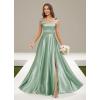 imageSatin Bridesmaid Dresses with Bow Square Neck A Line Formal Evening Dresses Long for WomenYellow
