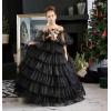 imageTulle Pageant Dress Lace Flower Girl Dresses Appliques Tiered Princess Ball Gown Kids Prom Formal GownsRed