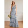imageV Neck Tiered Bridesmaid Dresses Long for Women Ruffles Chiffon Formal Evening DressesYellow