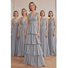 imageV Neck Tiered Bridesmaid Dresses Long for Women Ruffles Chiffon Formal Evening DressesYellow