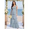 imageV Neck Tiered Bridesmaid Dresses Long for Women Ruffles Chiffon Formal Evening DressesYellow