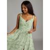 imageWomens Chiffon Bridesmaid Dresses Long Spaghetti Straps V Neck Ruched A Line Formal DressFloral Green