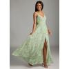 imageWomens Chiffon Bridesmaid Dresses Long Spaghetti Straps V Neck Ruched A Line Formal DressFloral Green