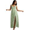imageWomens Chiffon Bridesmaid Dresses Long Spaghetti Straps V Neck Ruched A Line Formal DressFloral Green