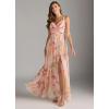 imageWomens Chiffon Bridesmaid Dresses Long Spaghetti Straps V Neck Ruched A Line Formal DressFloral Orange