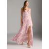 imageWomens Chiffon Bridesmaid Dresses Long Spaghetti Straps V Neck Ruched A Line Formal DressFloral Pink