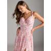 imageWomens Chiffon Bridesmaid Dresses Long Spaghetti Straps V Neck Ruched A Line Formal DressFloral Pink