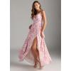 imageWomens Chiffon Bridesmaid Dresses Long Spaghetti Straps V Neck Ruched A Line Formal DressFloral Pink