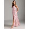 imageWomens Chiffon Bridesmaid Dresses Long Spaghetti Straps V Neck Ruched A Line Formal DressFloral Pink