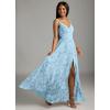 imageWomens Chiffon Bridesmaid Dresses Long Spaghetti Straps V Neck Ruched A Line Formal DressFloral Steel Blue