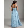 imageWomens Chiffon Bridesmaid Dresses Long Spaghetti Straps V Neck Ruched A Line Formal DressFloral Steel Blue