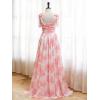 imagehomdor Chiffon Bridesmaid Dresses Long 2025 Foral Printed Prom Dresses Spaghetti Straps Pleated Formal Maxi Dress with SlitChampagne