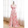imagehomdor Chiffon Bridesmaid Dresses Long 2025 Foral Printed Prom Dresses Spaghetti Straps Pleated Formal Maxi Dress with SlitChampagne