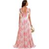 imagehomdor Chiffon Bridesmaid Dresses Long 2025 Foral Printed Prom Dresses Spaghetti Straps Pleated Formal Maxi Dress with SlitChampagne