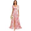 imagehomdor Chiffon Bridesmaid Dresses Long 2025 Foral Printed Prom Dresses Spaghetti Straps Pleated Formal Maxi Dress with SlitChampagne