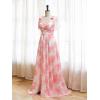 imagehomdor Chiffon Bridesmaid Dresses Long 2025 Foral Printed Prom Dresses Spaghetti Straps Pleated Formal Maxi Dress with SlitChampagne