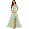 imagehomdor Spaghetti Straps Chiffon Bridesmaid Dresses for Women Long Ruffles Scoop Neck Pleated Formal Evening Gown with SlitYellow